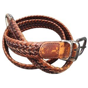 Vintage Men's Fossil Leather Braided Belt Size 38 Multi Colored & Textured Brown